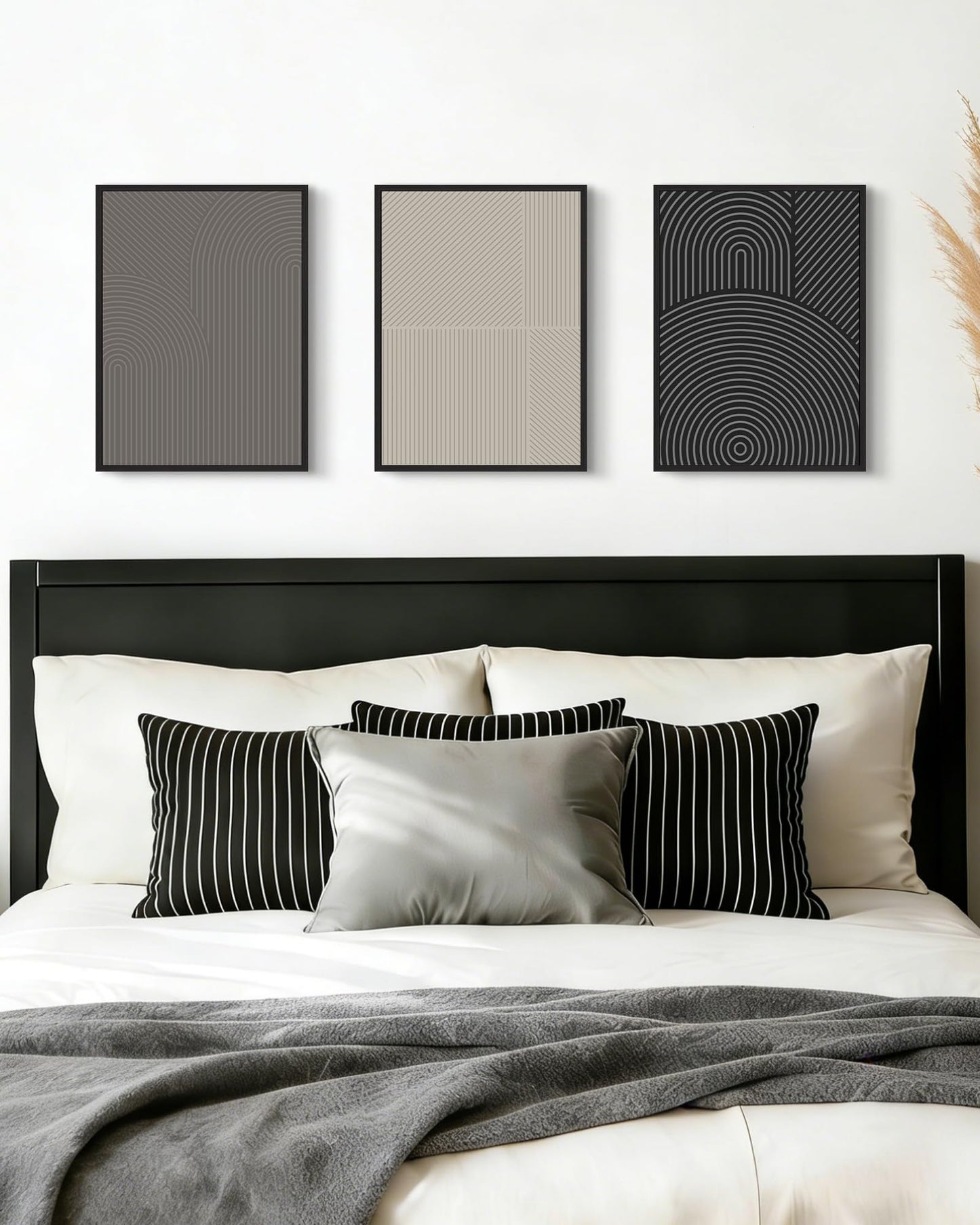 Drsoum Minimalist Abstract Wall Art Framed Modern Boho Neutral Line Wall Decor Mid Century Geometric Artwork Bedroom Living Room 11x14in Black Framed