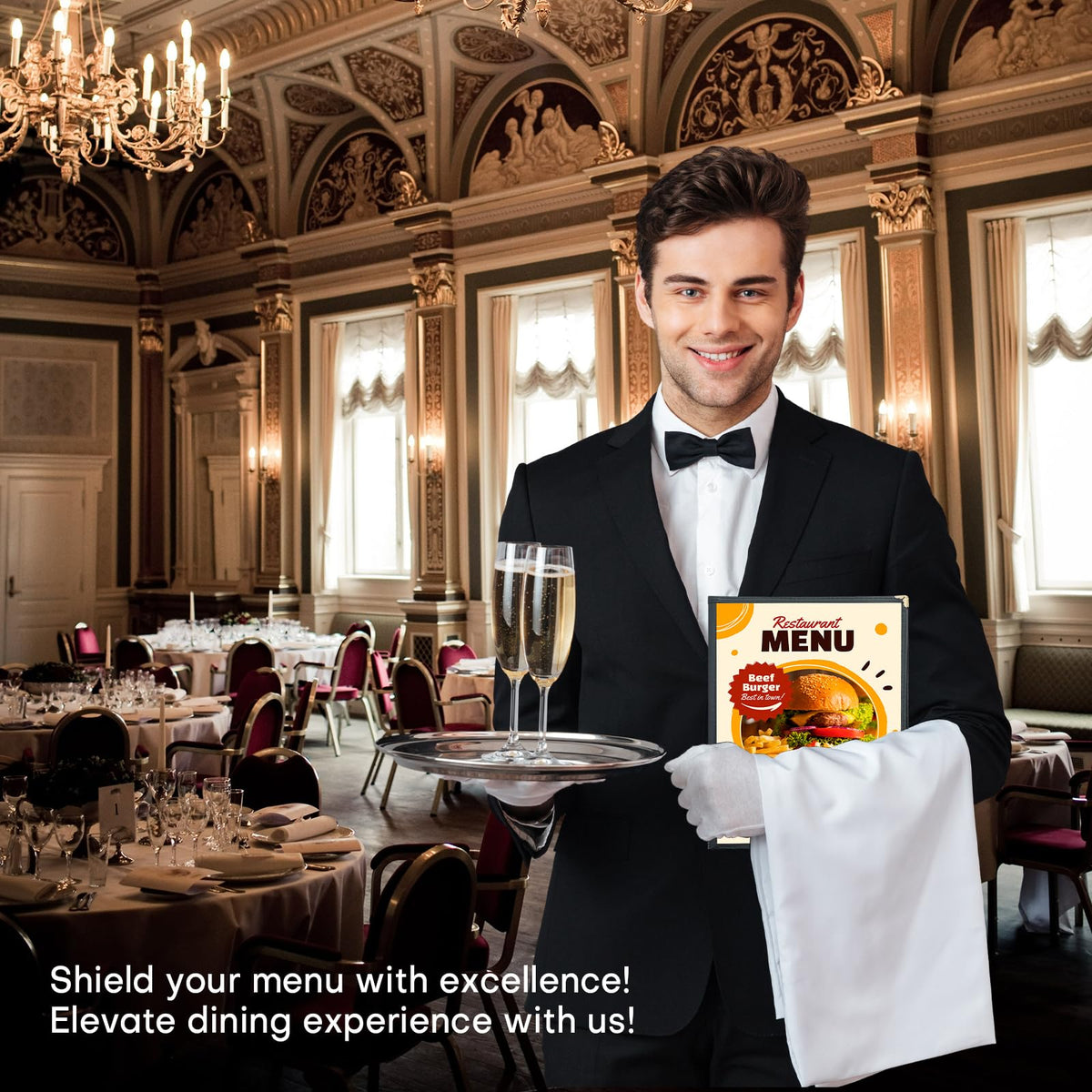 FLKQC Menu Covers 8.5 x 11 | Pack of 30 Restaurant Recipe Menu Covers Transparent Restaurant Menu Covers for Kitchen, Drink, Wine Menu Covers Black (8.5"x 11" (4 Pages, 8 View))
