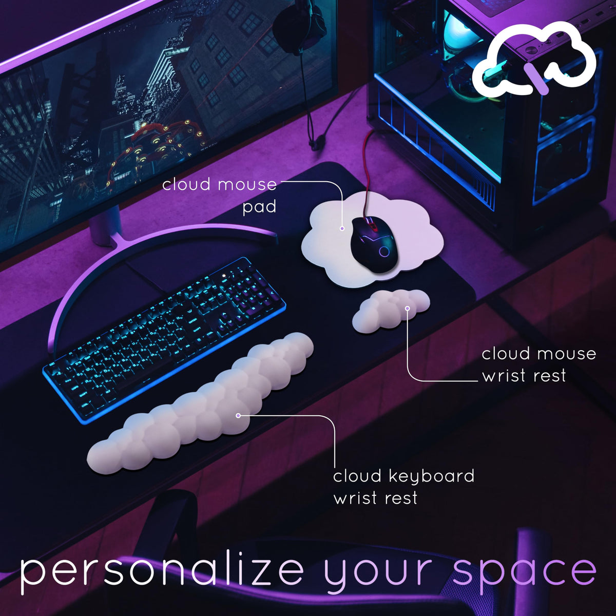 Green Cloud Keyboard Wrist Rest – Create-ables Qloud Green Wrist Rest for Computer Keyboard and Mouse, Ergonomic Memory Foam Wrist Pad with Non-Slip Base, Includes Cloud Mouse Pad