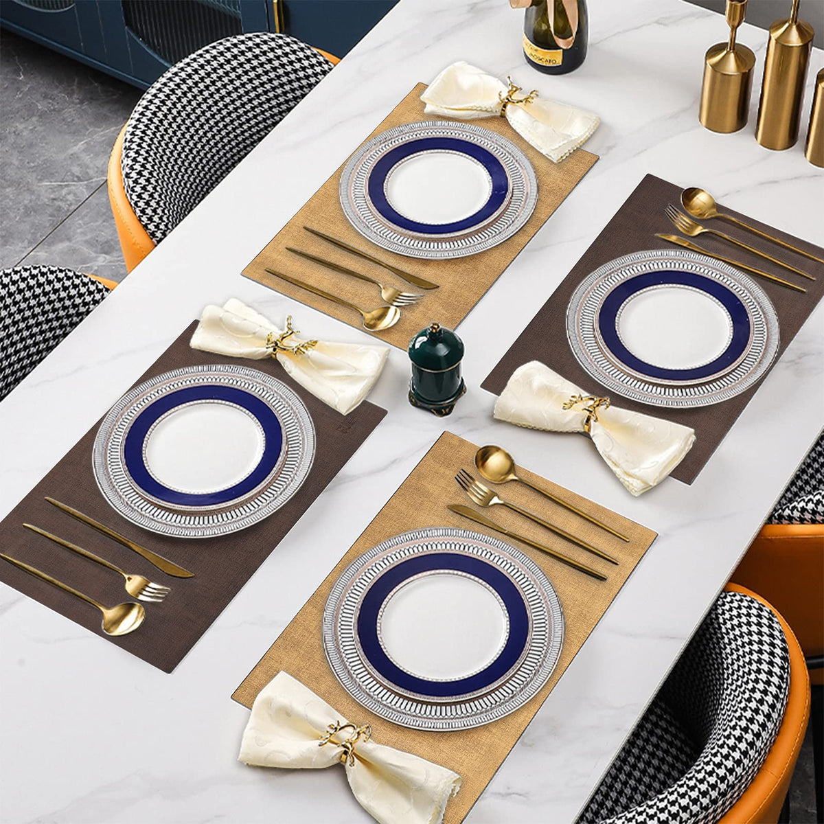 SUEH DESIGN Leather Placemats Set of 6 Reversible Table Mats Heat Resistant Waterproof No-Slip Place Mats for Dining Table Kitchen Parties
