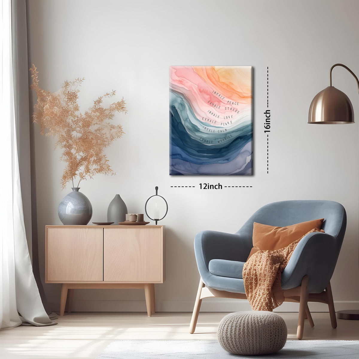 YHCTHT Mental Health Wall Art, Therapy Office Pictures Wall Decor, Inhale Exhale Meditation Art Paintings, Inspirational Canvas Prints, Therapist Artwork for Meditation Room Calming Corner 12x16 Inch
