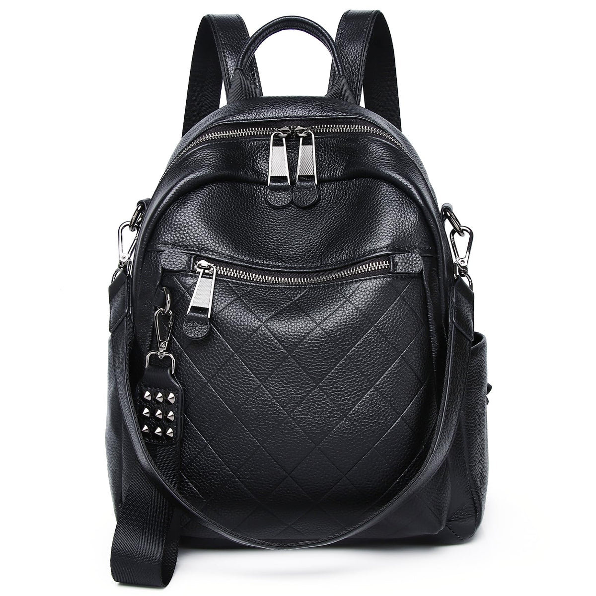 Wesccimo Genuine Leather Backpack Purse For Women Black Quilted Real Soft Leather Fashion Designer Convertible Ladies Shoulder Bag