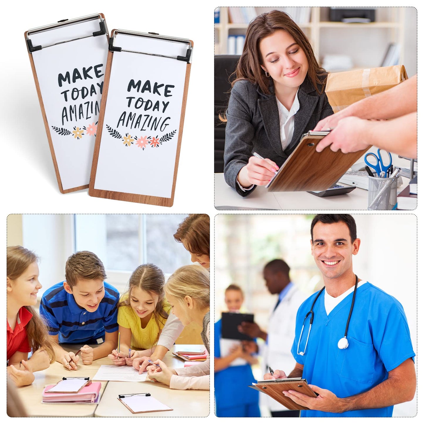 Epakh 30 Pcs Mini Clipboard Small Clipboards Wooden Half Page Clipboard Wood Check Presenters Kids Clipboards for Restaurant School Waitress Guest Server Books Menu Holder, 8 x 4 Inch