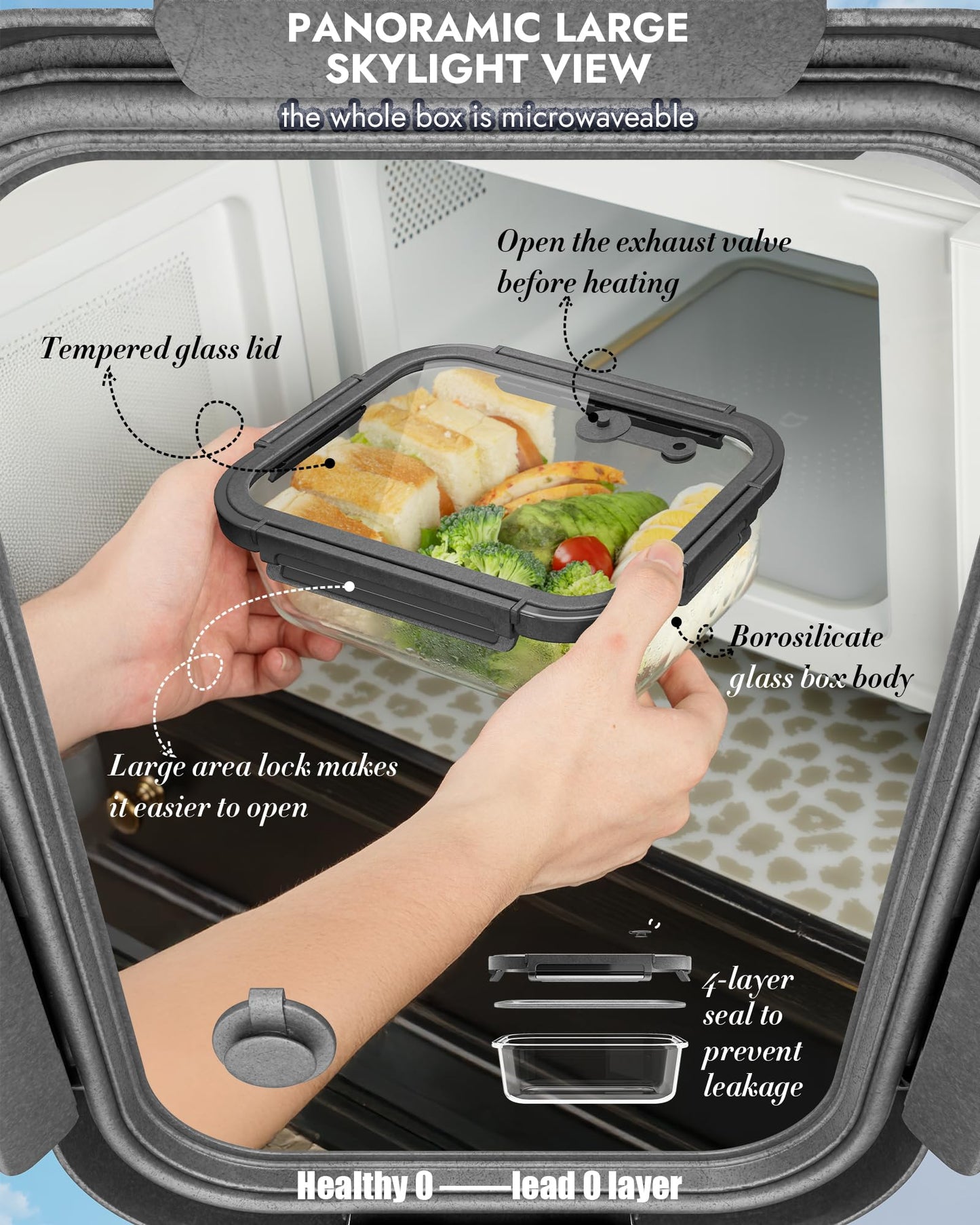 BOROHOUSE 12-Pack Glass Containers with Tempered Lids – Borosilicate, Oven-Safe(-4°F~950°F), Airtight, BPA-Free, Multi-Size for Meal Prep, Dishwasher Safe, 1.6 cups to 6.4 cups (Gray)
