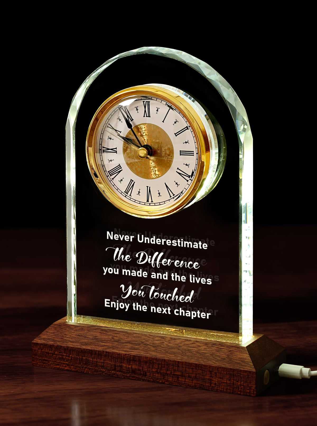 Glass Retirement Clock Gift for Woman Men with Wooden Light Base – Farewell Engraved Plaque for Coworker Boss – Going Away Leaving Gifts – Congratulations Retired Gift Idea for Friends Teacher Doctor