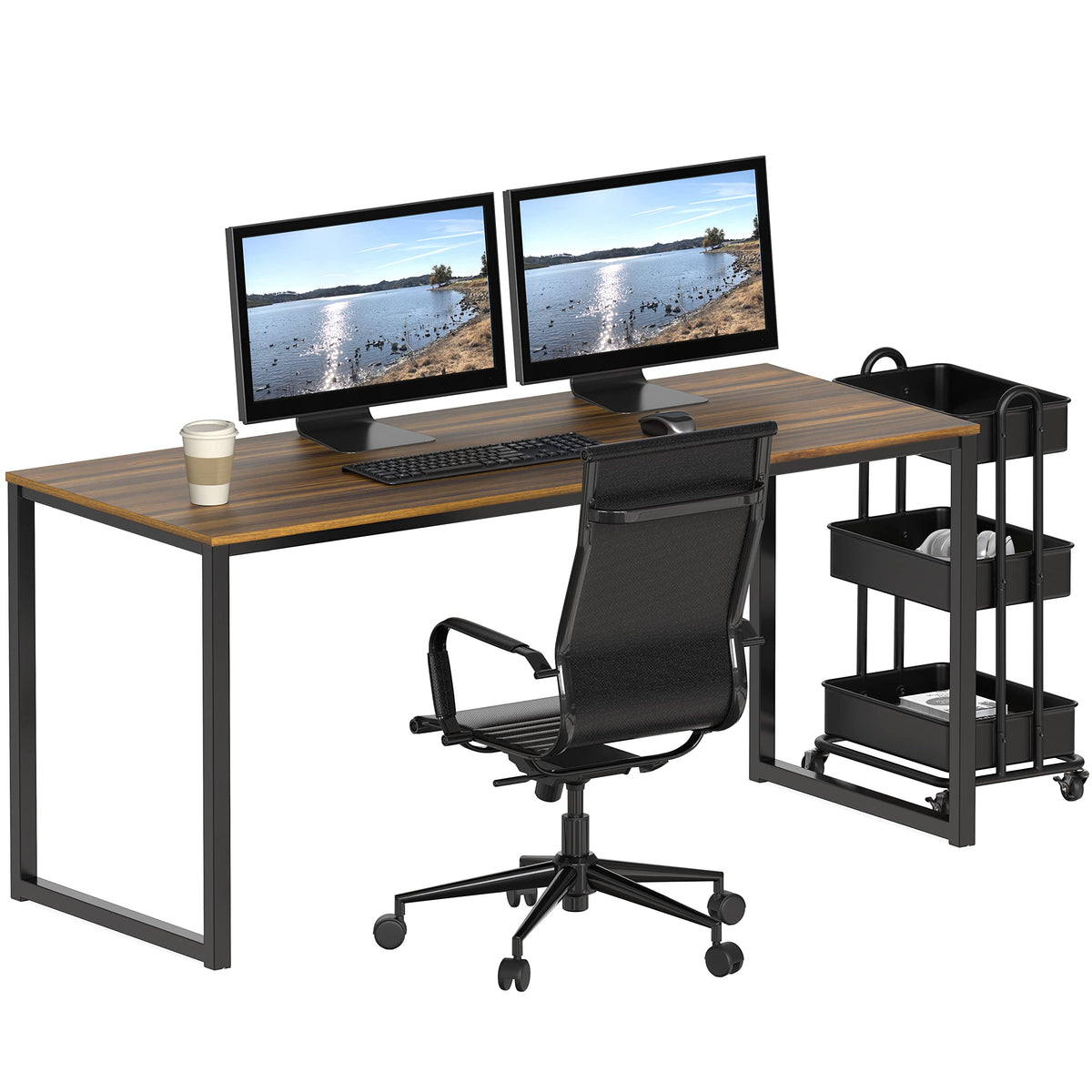 SHW Mission 55-Inch Home Office Computer Desk, Walnut