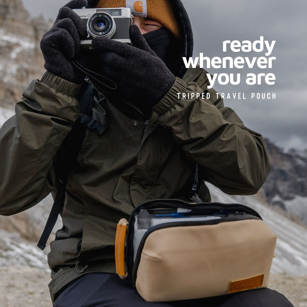 Tech Bag Organizer - Small Electronics Organizer Pouch for Travel - Premium Travel Case with Leather Accents - Mesh Pocket for Cables, Cords and Chargers (Tan)