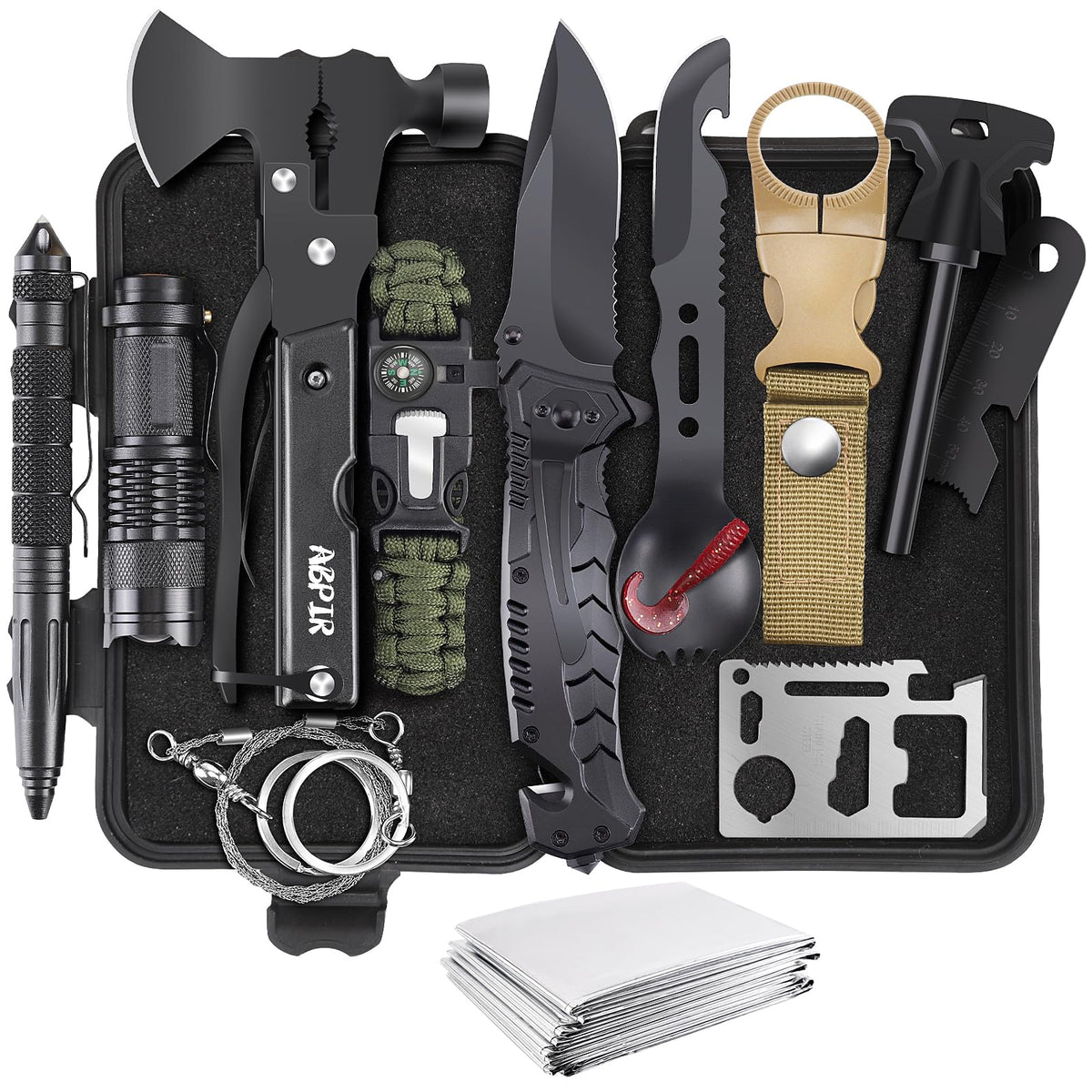 Gifts for Men Christmas Dad Husband Boyfriend Him, Survival Kits, 14 in 1 Survival Gear Camping Essentials Cool Gadgets for Camping Hiking Wilderness Adventures and Disaster Preparedness
