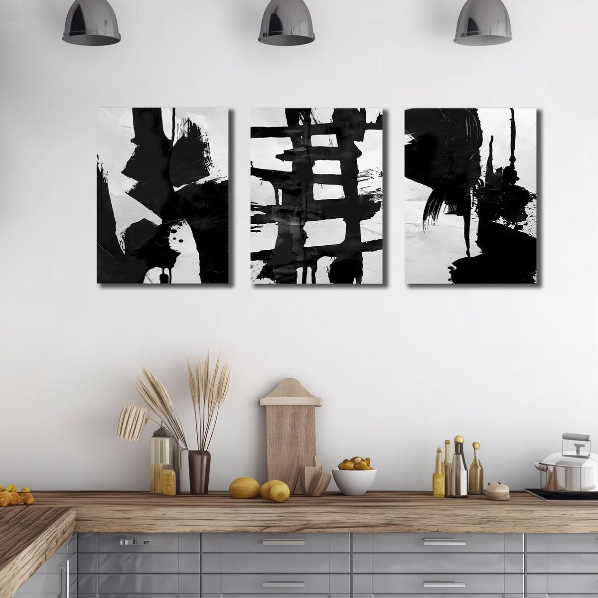 WVMAPTA Abstract Prints Wall Art for Living Room Black and White Pictures for Wall Office 3 Piece Canvas Wall Art for Bedroom Size 12 x 16 Inch