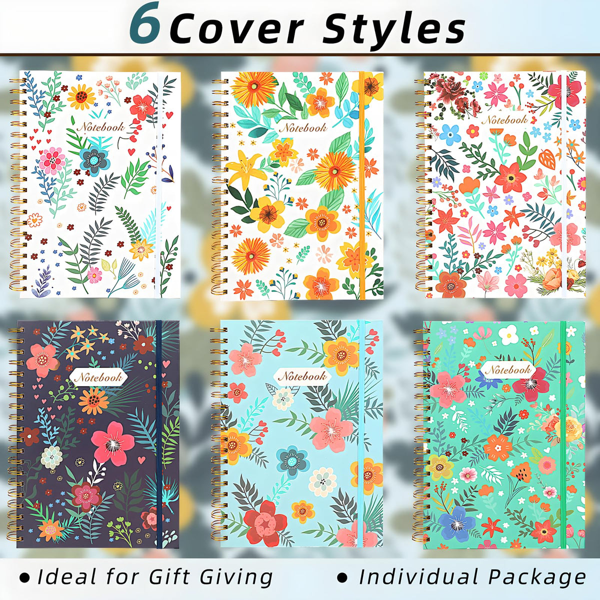 Coopay 6 Pack B5 Spiral Notebook Journal for Women, College Ruled Composition Notebooks Hardcover Spiral Journal, Cute Blooming Floral, Office School Business Supplies, 10.2" x 7.5", 160 Page