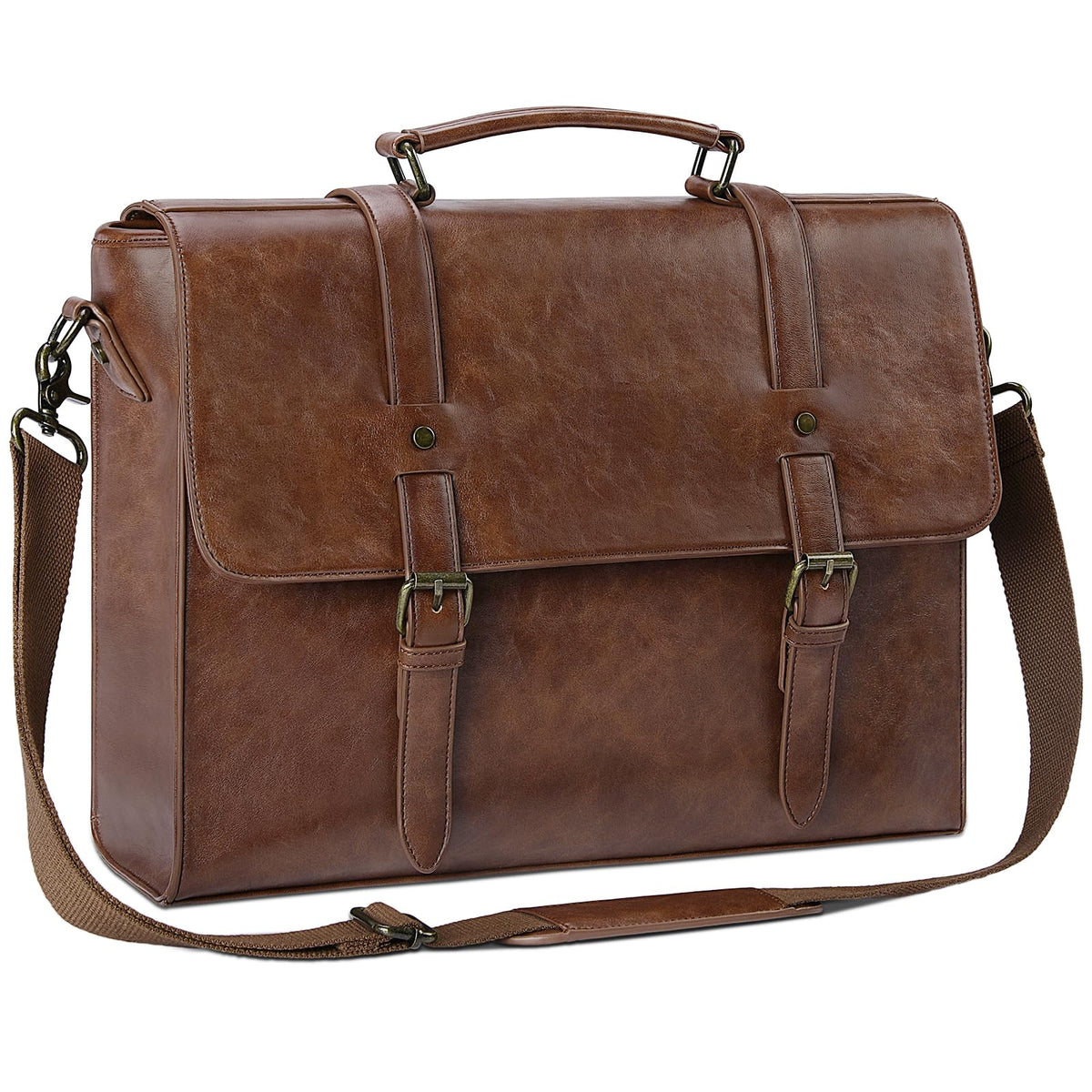 Leather Mens Messenger Bag Vintage 15.6 Inch Waterproof Leather Laptop Briefcase Satchel Shoulder Bag Computer Laptop Bag, Dark brown