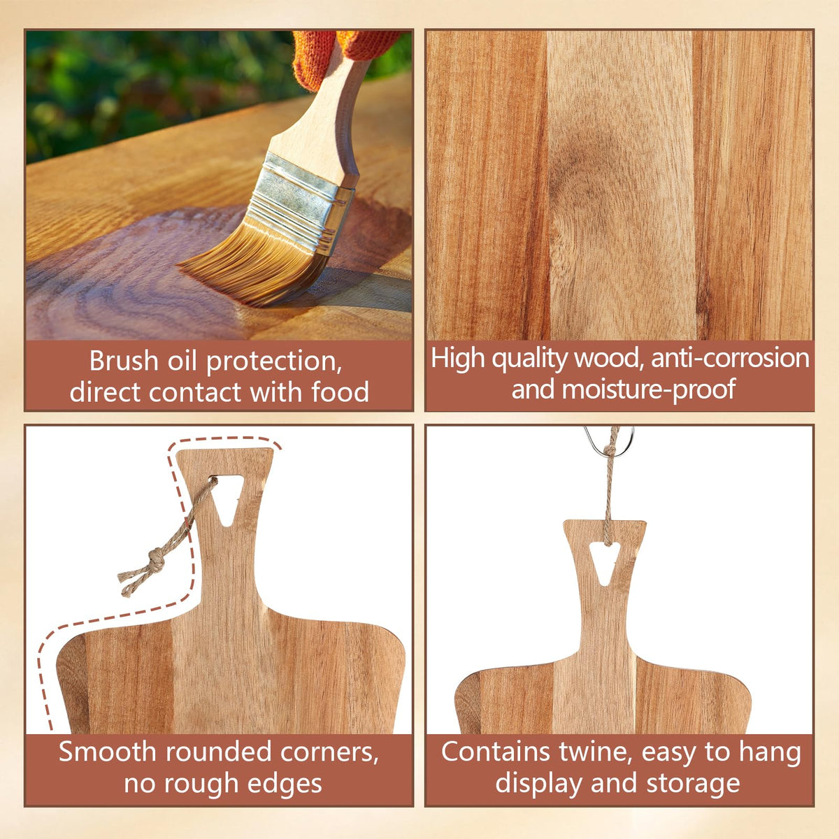 Hsei 2 Pcs Acacia Wood Cutting Board with Handle Wooden Charcuterie Board Large Paddle Carving Chopping Set Butter Serving Tray for Cheese Meat Fruit Pizza Bread Baking(Practical Handle)