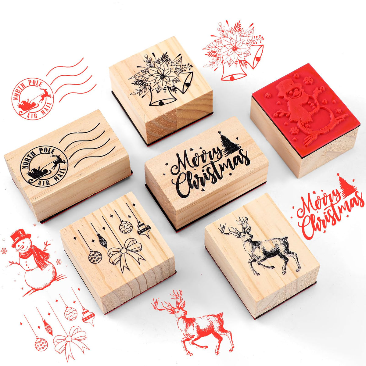 Watersay 6 Pcs Rubber Stamp Set Wooden Rubber Stamp Stamps Vintage Wooden Art Stamps for Crafting and DIY Scrapbooking Card Making Hand Book(Classic)
