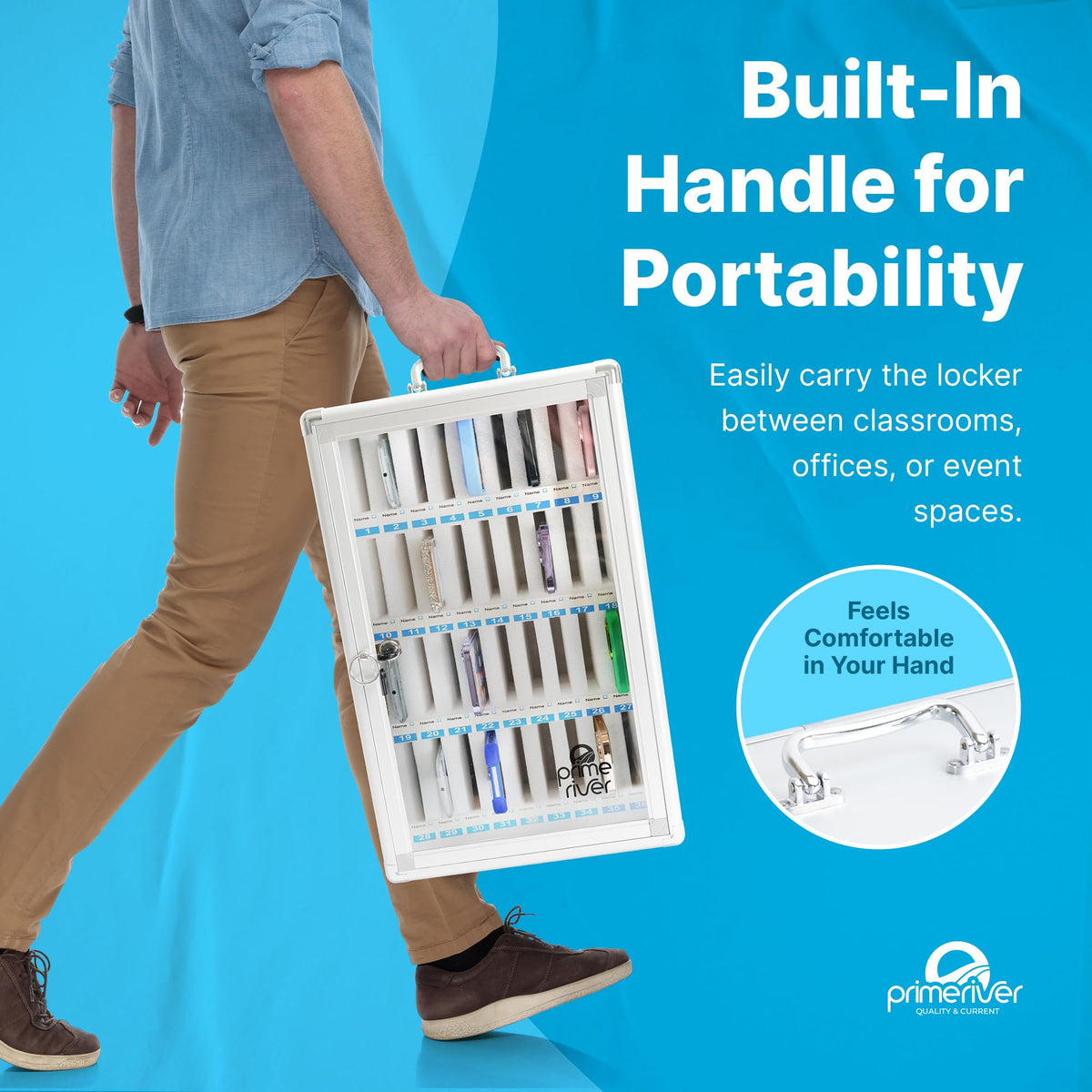 PRIMERIVER Cell Phone Locker for Classroom, Gym & Office | Secure Aluminum Storage Cabinet – 36 Slots | Portable & Wall-Mounted Organizer