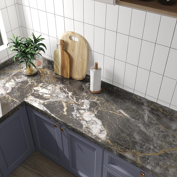 BAYYA Countertop Covers Peel and Stick Wallpaper Glossy Marble Contact Paper