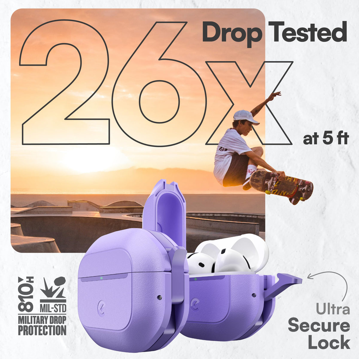 Keybudz for Waterproof AirPods 4 Case with Lock - IP68 Waterproof and Dust Proof, Shockproof Protector, Heavy Duty Rugged Protection, Drop Proof Hard Cover for AirPods 4th Gen (Wild Lavender)