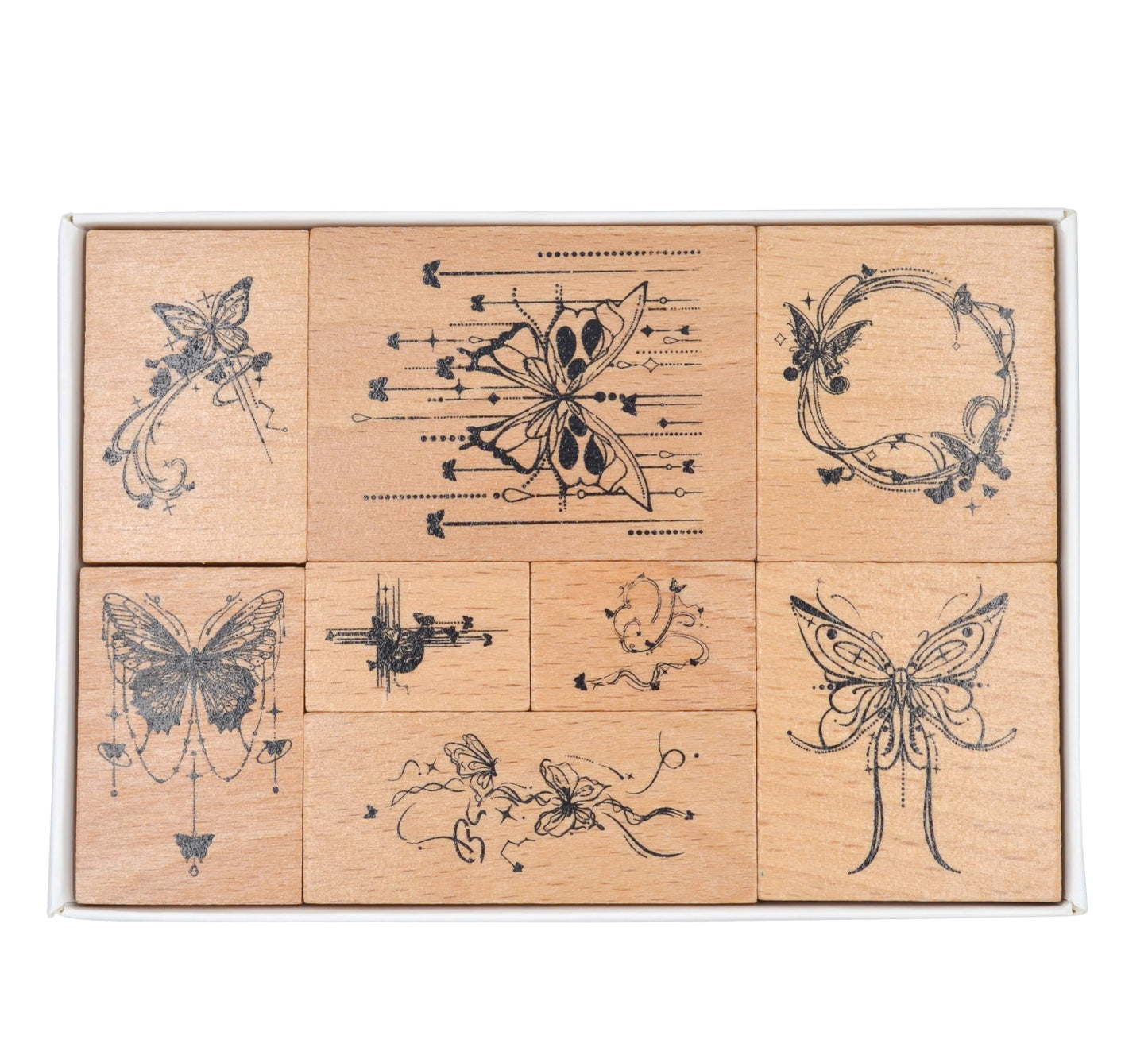 Cliocoo 8pcs Wood Rubber Stamp Set, Butterfly Decorative Stamp Set for Art Craft, Journal, Diary, Scrapbook, Planner, Letter, Card Making M-2 (Butterfly)
