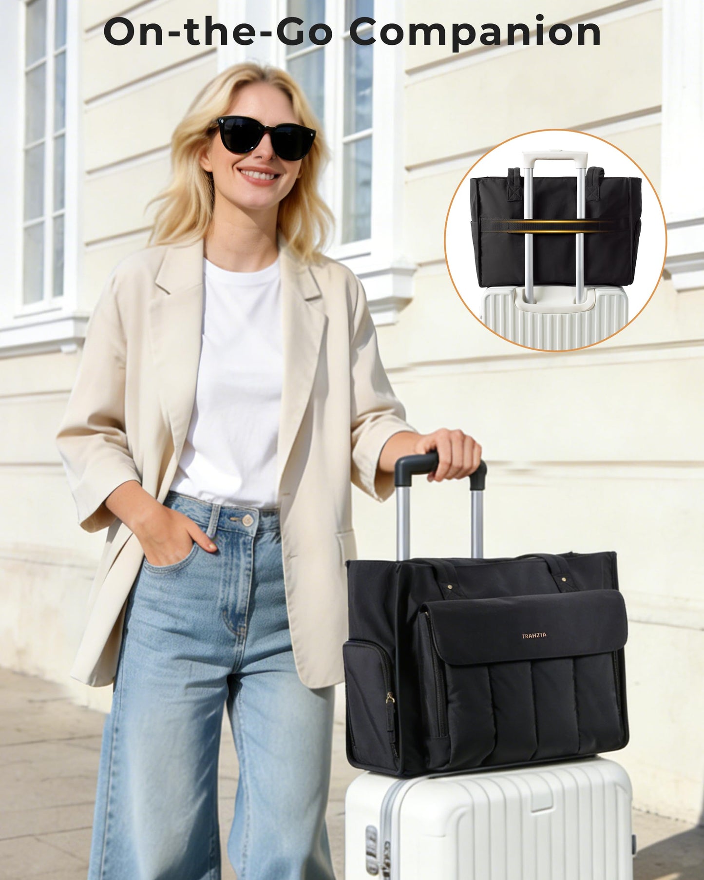 Trahzia Teacher Tote Bag with Lunch Compartment and Accordion Organizer, Insulated Work Lunch Bag Fits for 15.6” Laptop for Women, Black