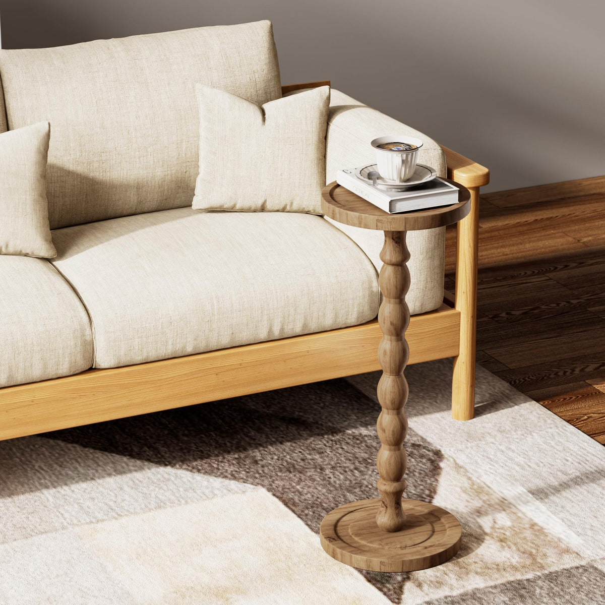 iFaveorr Small Side Table, Rubberwood‌ Drink Table for Small Spaces, Solid Wood Pedestal Coffee Tables, Round End Tables for Living Room, Sofa Couch, Bedroom, Corners, and Office (Brown, 9.4 inch)