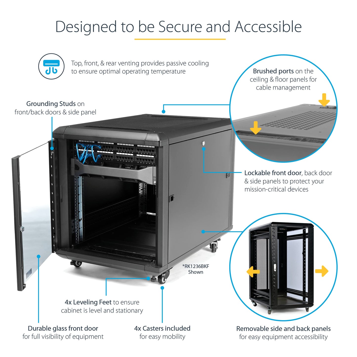 StarTech 15U Enterprise-Grade Server Rack Cabinet, 19in Enclosed 4-Post Rack with 33in (83cm) Mounting Depth and 1764lb (800kg) Weight Capacity