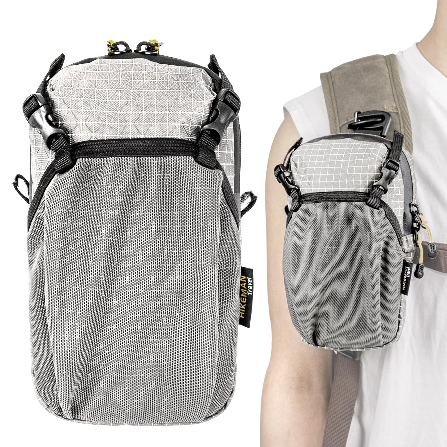 HIKEMAN Backpack Shoulder Strap Pouch - Smartphone Strap Pack,Waterproof Backpack Strap Pocket Attachment Bag for Hikers,Small Crossbody Bag Waist Pack for Sports Hiking Camping(Grey)