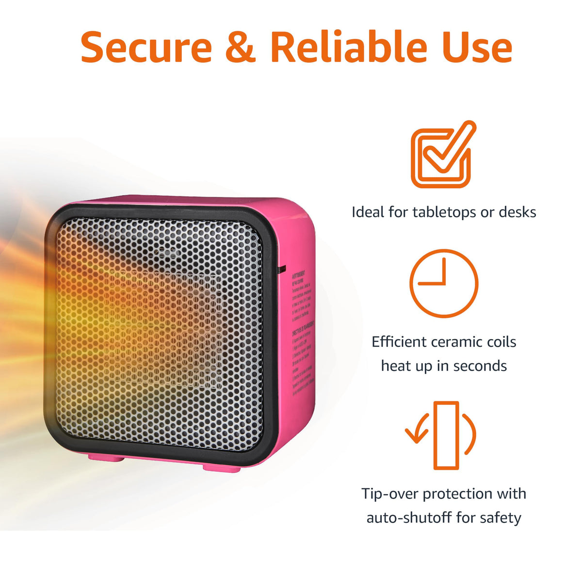 Amazon Basics Ceramic Space Heater, Portable Mini Heater for Office Desk, Indoor Use, 500W, With Tip-Over Protection, Lightweight 1.4 lbs, Pink, 5.9 x 3.2 x 6 inches