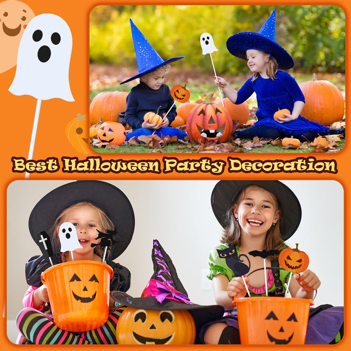 6 Pcs Metal Halloween Planter Stakes 13 Inch Halloween Props Potted Plant Decor Witch Pumpkin Black Cat Tombstone Boo Ghost Bat Garden Metal Stake Table Centerpieces Outdoor Yard Lawn Decorations