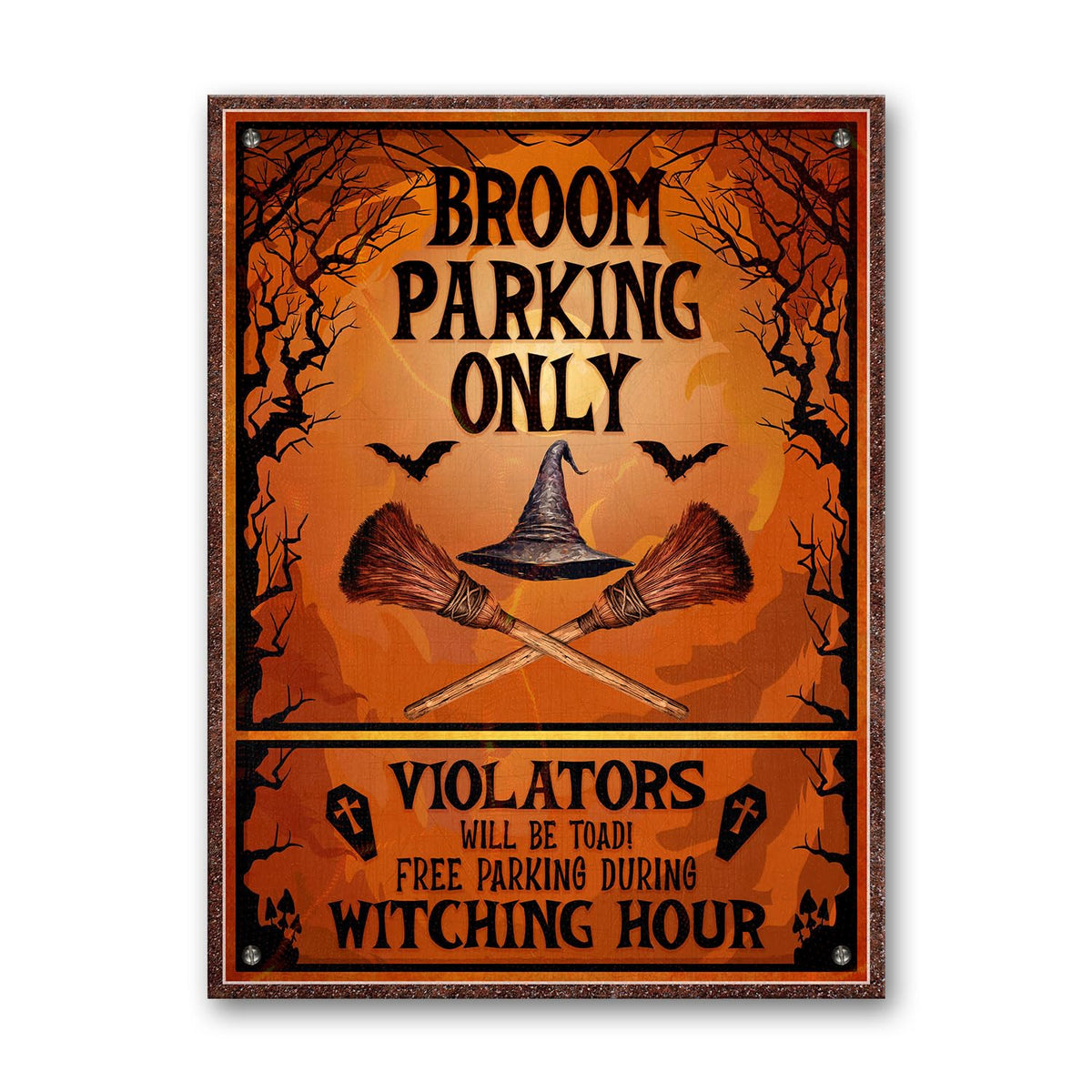 WODORO Broom Parking Only Witch Halloween Printed Metal Sign, 11.8x15.7 Inches, All Others Will Be Toad Wiccan Decor, Halloween Witch Parking Sign, Gifts For Witchy Friends Colleagues Family (01)