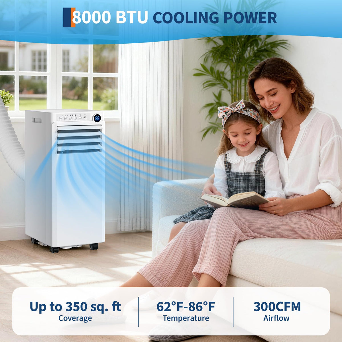 Portable Air Conditioner, 8000 BTU Small Portable AC Unit for Rooms to 350 Sq. Ft. with Cooling, Dehumidifier & Fan Modes, Remote Control, LED Display, 24H Timer, Window Kit, for Bedroom, Office, Dorm