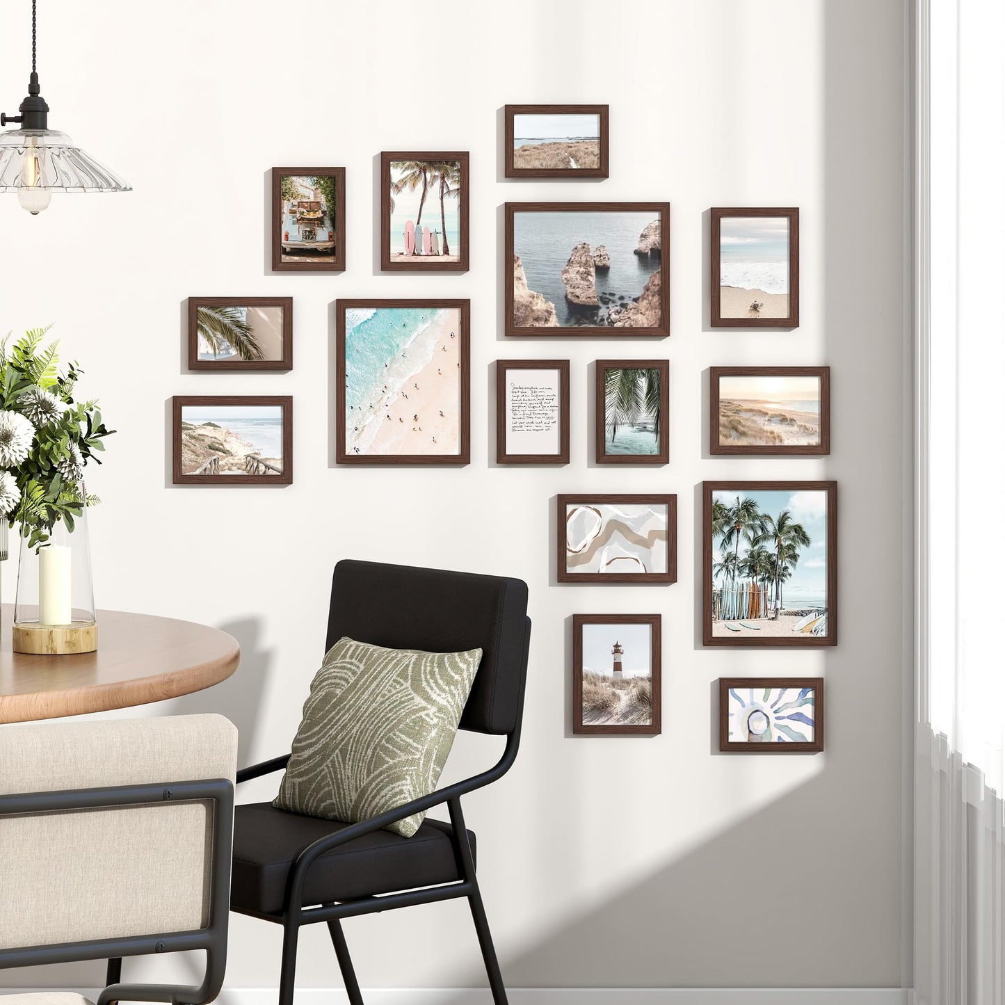 Venusmiles 15 Pack Picture Frames Collage Wall Decor, Gallery Frame Set for Wall Mounting or Tabletop Display, Multi Sizes Including 3pcs 8x10, 6pcs 5x7, 6pcs 4x6, Walnut
