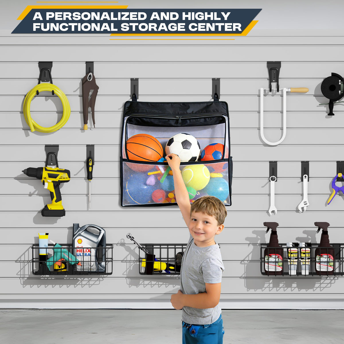 FOFARY 35Pcs Slatwall Accessories Kit, with Slatwall Hooks, Baskets, Shelves, Bins, Heavy Duty Slat Wall Accessory for Garage Organization, Workshop & Utility Room