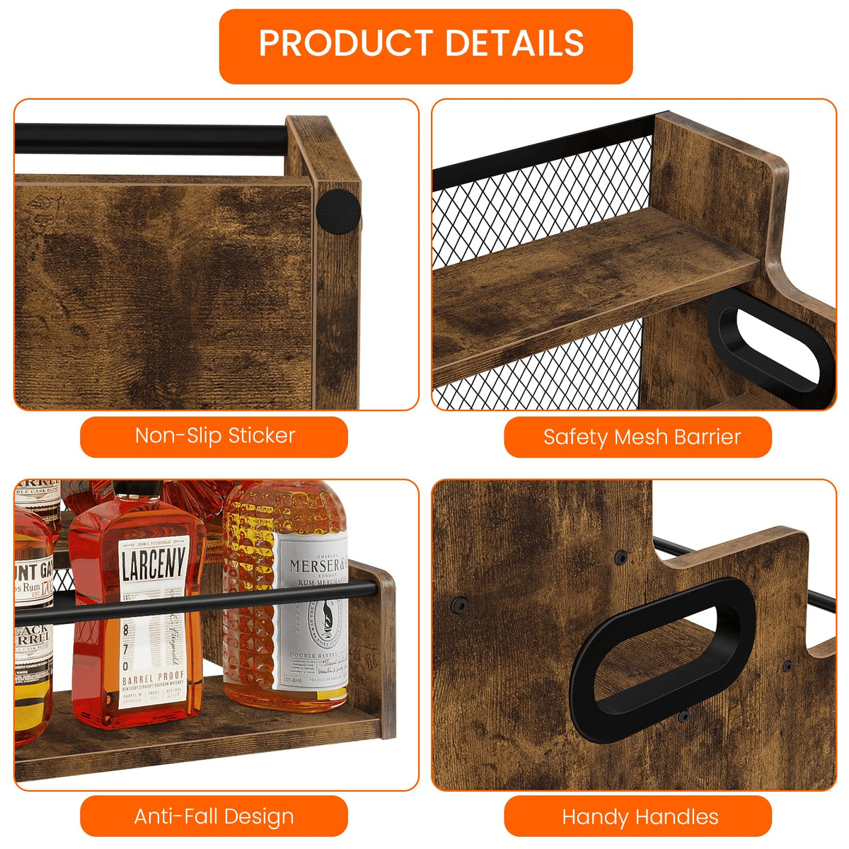 Homode Liquor Bottle Display Shelf, 3 Step Coffee Syrup Rack Organizer, Countertop Liquor Wine Rack, Mini bar, Liquor Cabinet, Home Retro Bar Shelf Stand for Whiskey Alcohol Drink
