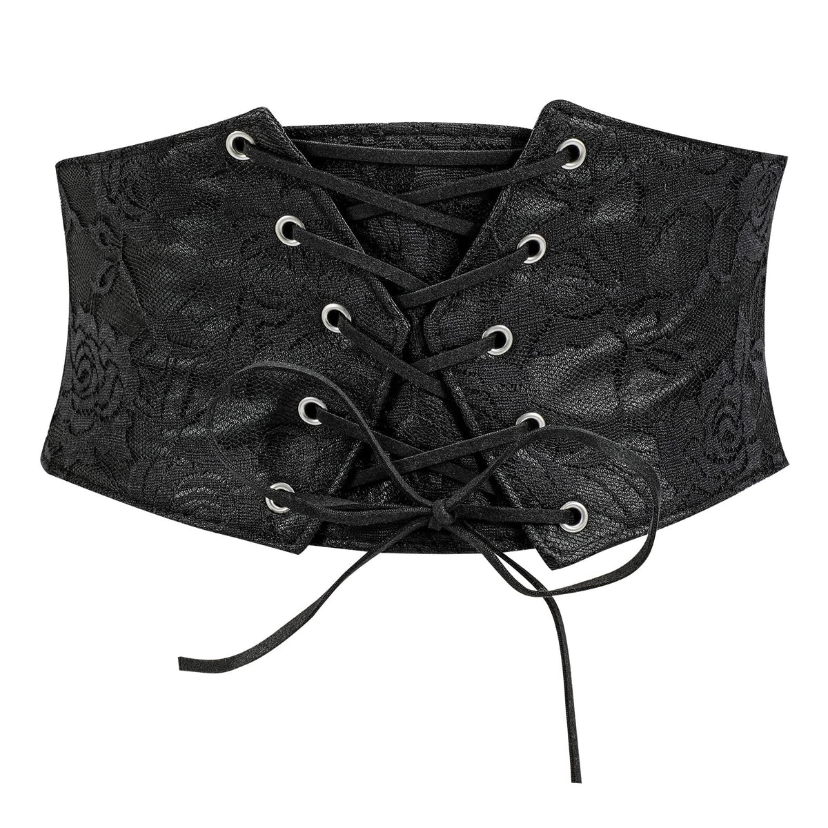 TRIWORKS Women Waist Belt Corset Lace Up Tied Waspie Elastic Wide Belt for Dresses Halloween Pirate Corset Black