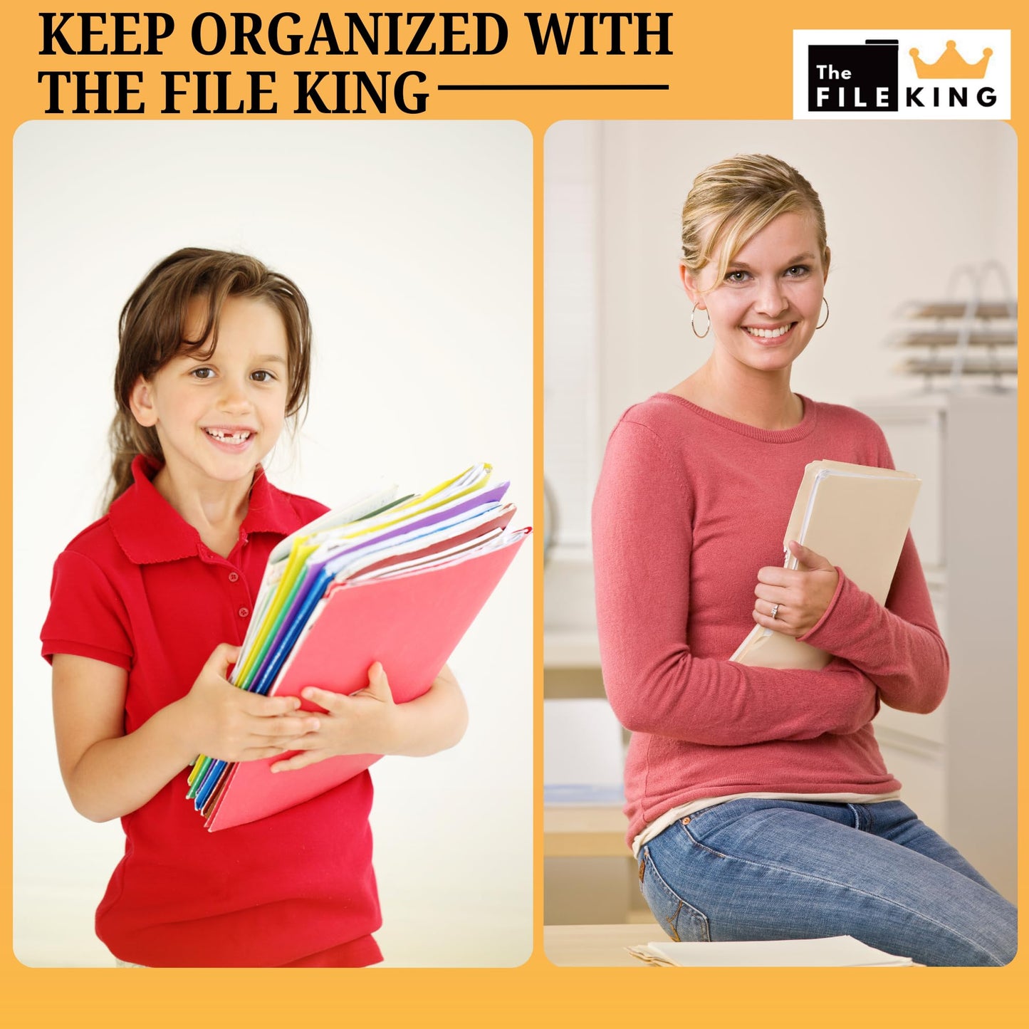 The File King Kraft File Folder with Dual 2" Fasteners | Letter Size - Box of 50 | 1/3 Top Tab | Heavyweight Filing Solution for Patient Charts, Legal Documents, Records | Made in USA
