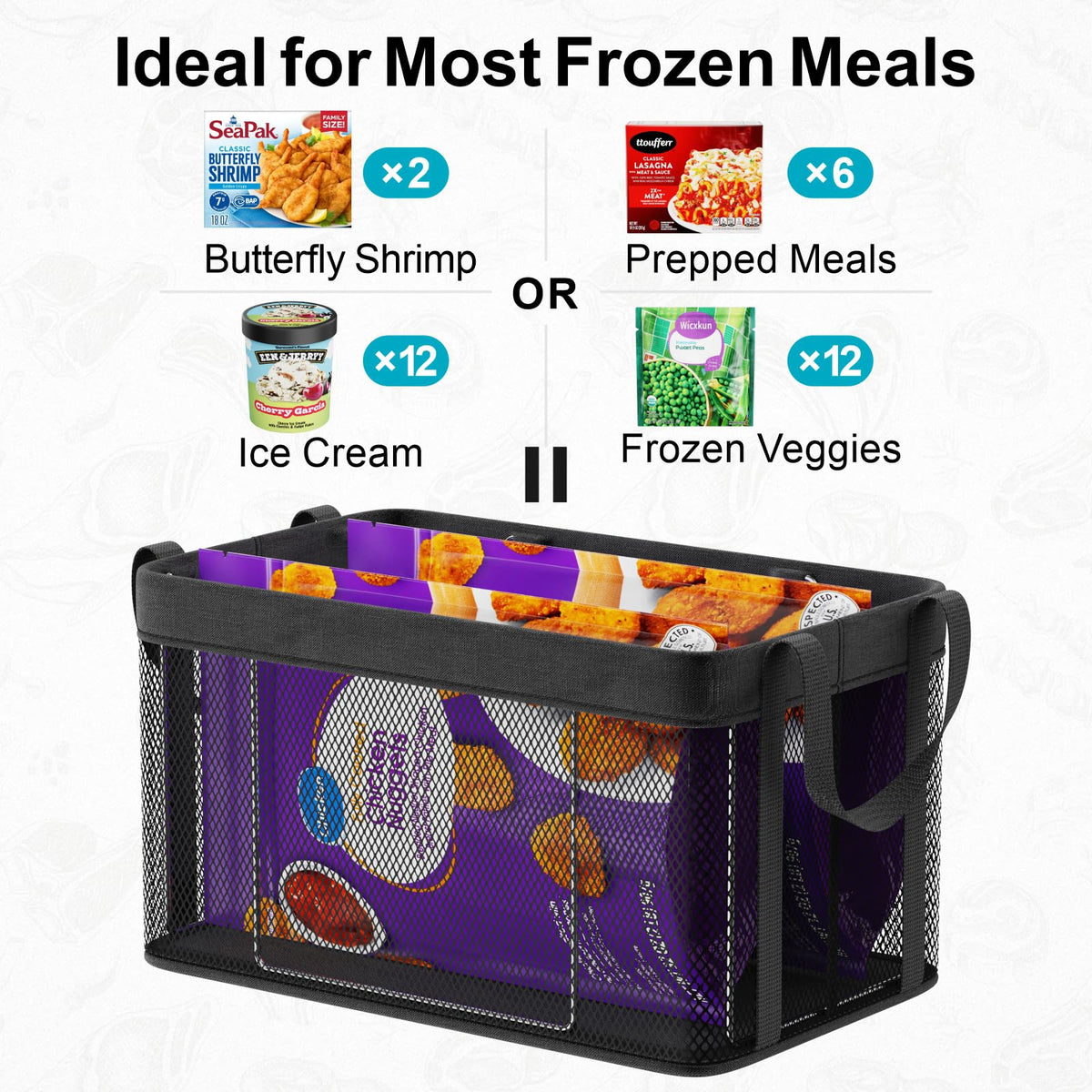 iSPECLE Freezer Organizer Bins, 3 Pack 15" Large Stackable Deep Freezer Organizer Bins for 5 to 7 Cu.Ft Chest Freezer, Sturdy Fabric & Stainless Steel for Meat & Vegetables, Easy Access, Black