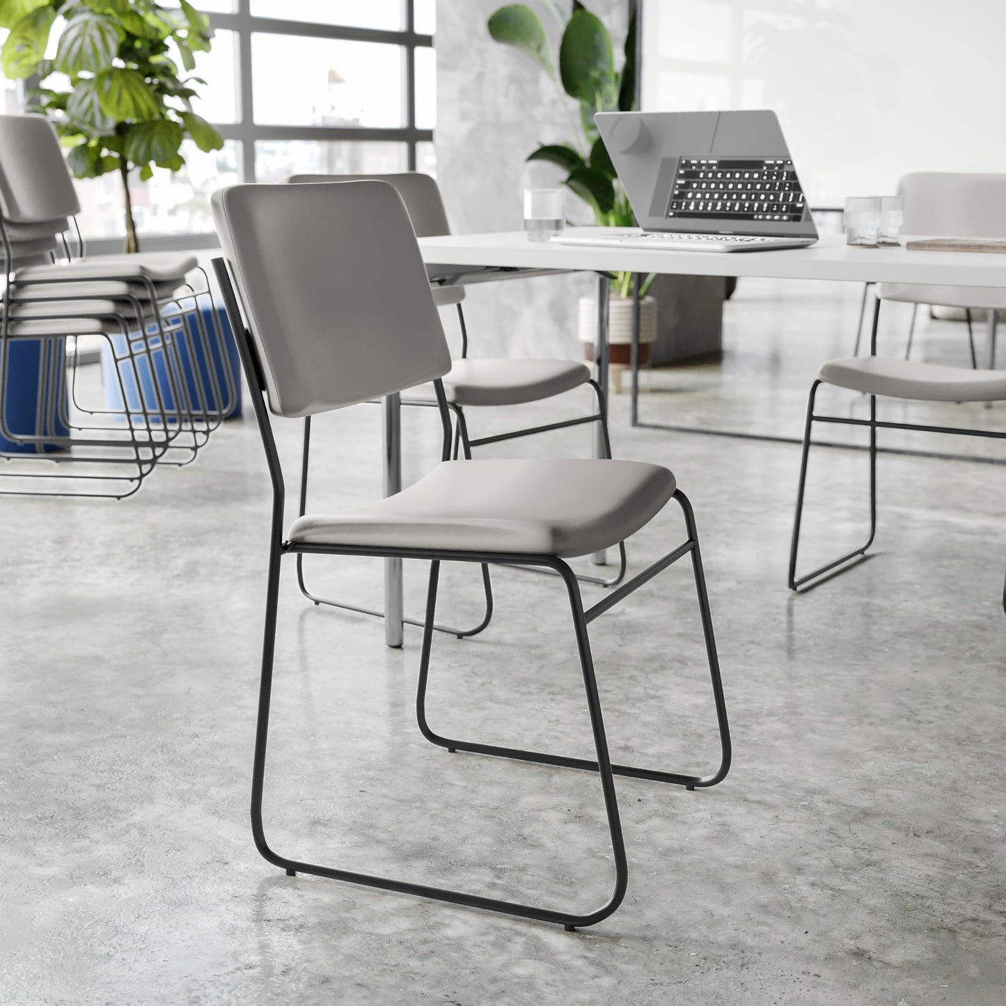 Flash Furniture Hercules Series High Density Vinyl Stacking Chairs for Waiting Rooms and Offices, Lobby Chairs with Padded Seats and Frames, Set of 5, Gray