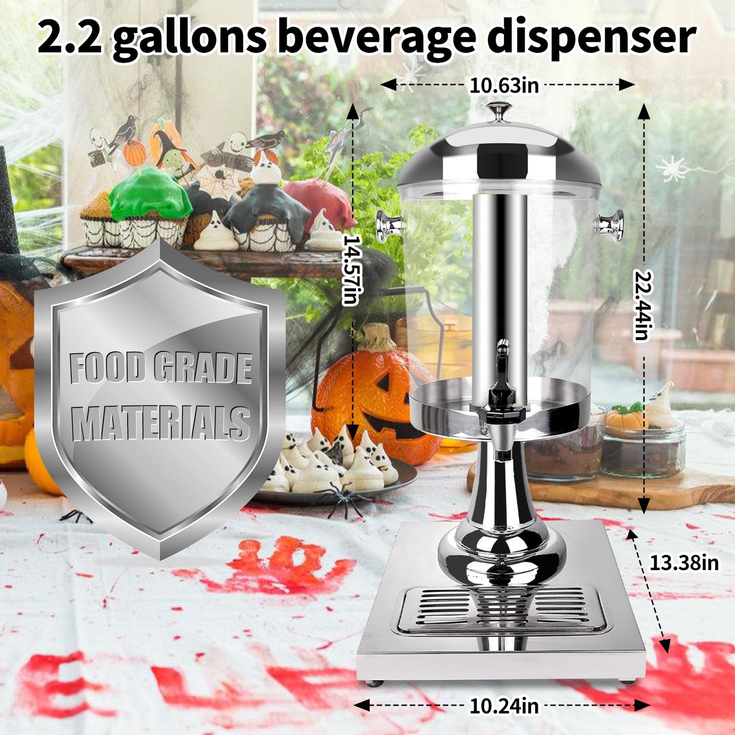 Nalison Drink Dispensers for Parties, Cold Beverage Dispenser with Centre Ice Core and Drip Trays, 2.2 Gallon/8L Stainless Steel Drink Dispensers with Stand and Spigot Buffet Cold Drinks and Beer