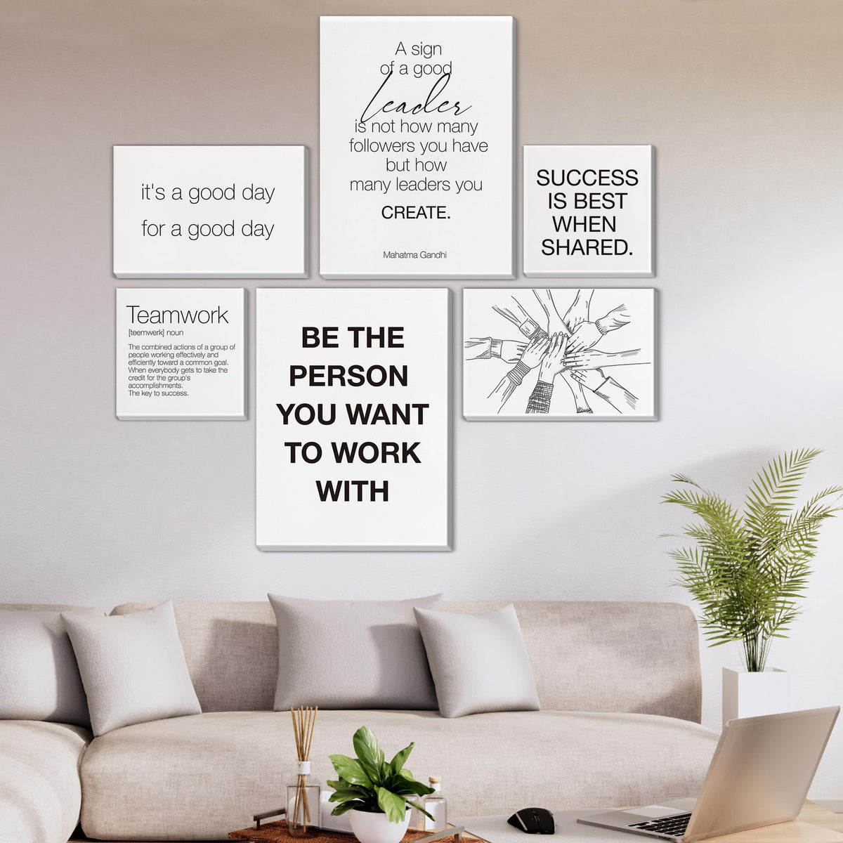 Teamwork Wall Art for Office Motivational Team Office Artwork for Wall Decor Inspirational Modern Posters Set of 6 Framed Leadership Canvas, Team Gifts