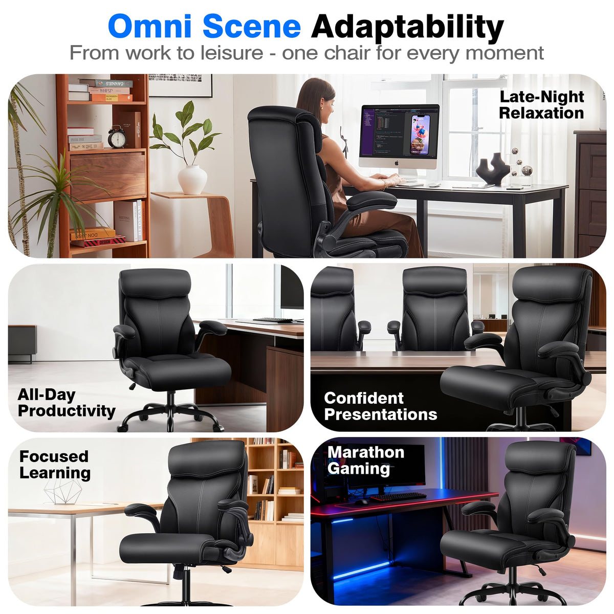 AreShark Office Chair - Executive High Back Breathable Comfy Desk Chair with Lumbar Support - Ergonomic Leather Rolling Swivel Computer Chair with Rock Function for Working Studying Gaming Relaxing