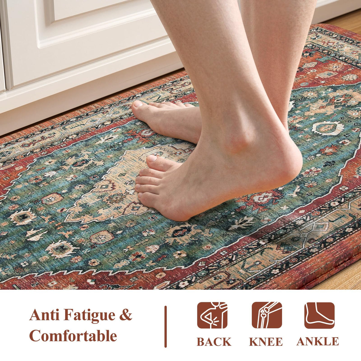Collive Boho Kitchen Mats 2PCS, Cushioned Kitchen Mat for Floor Anti Fatigue Waterproof Kitchens Rugs Set of 2, Non Skid Comfort Standing Rug for Office, Sink, Laundry, 17.3"x29"+17.3"x47"