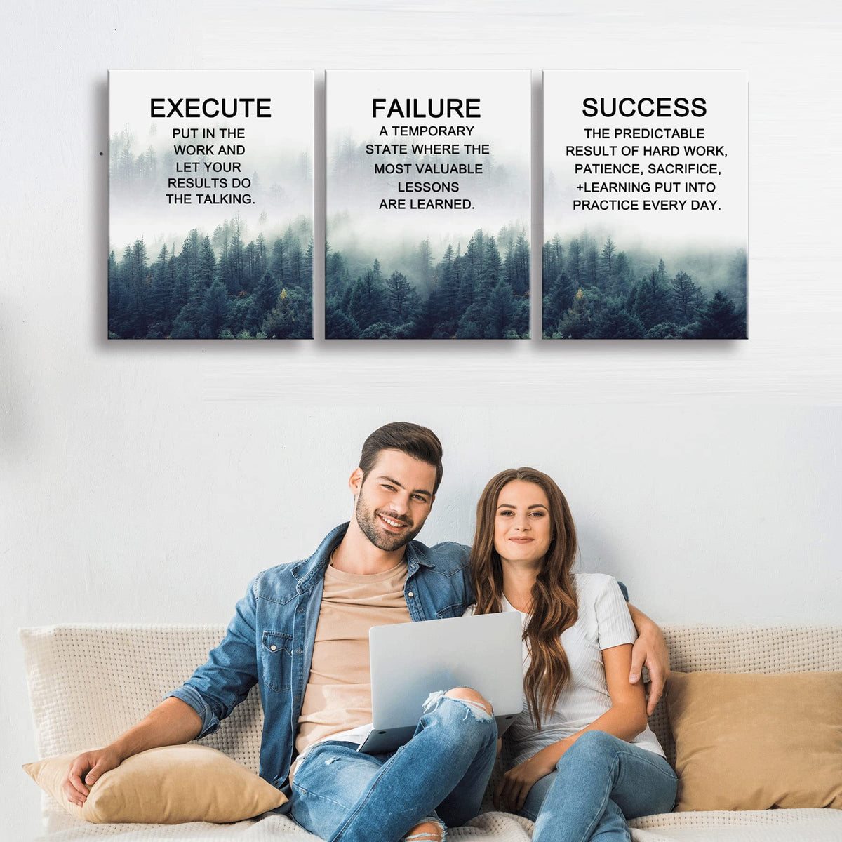 Ploceiny motivational posters for Classroom & Office wall Decor Success canvas Set of 3 wall art Prints Execute Failure Success Inspirational Prints Motivational Wall Decor for home decor A-273
