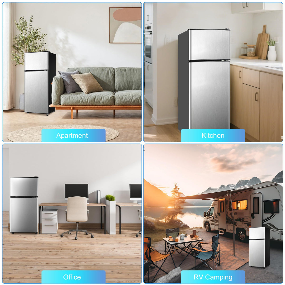 Borcolo Dorm Fridge with Freezer, Small Refrigerator 3.45 Cu. Ft. with Freezer for Apartment, 7-Level Temperature Adjustable Apartment Size Fridge for Kichen, College, Office, Silver