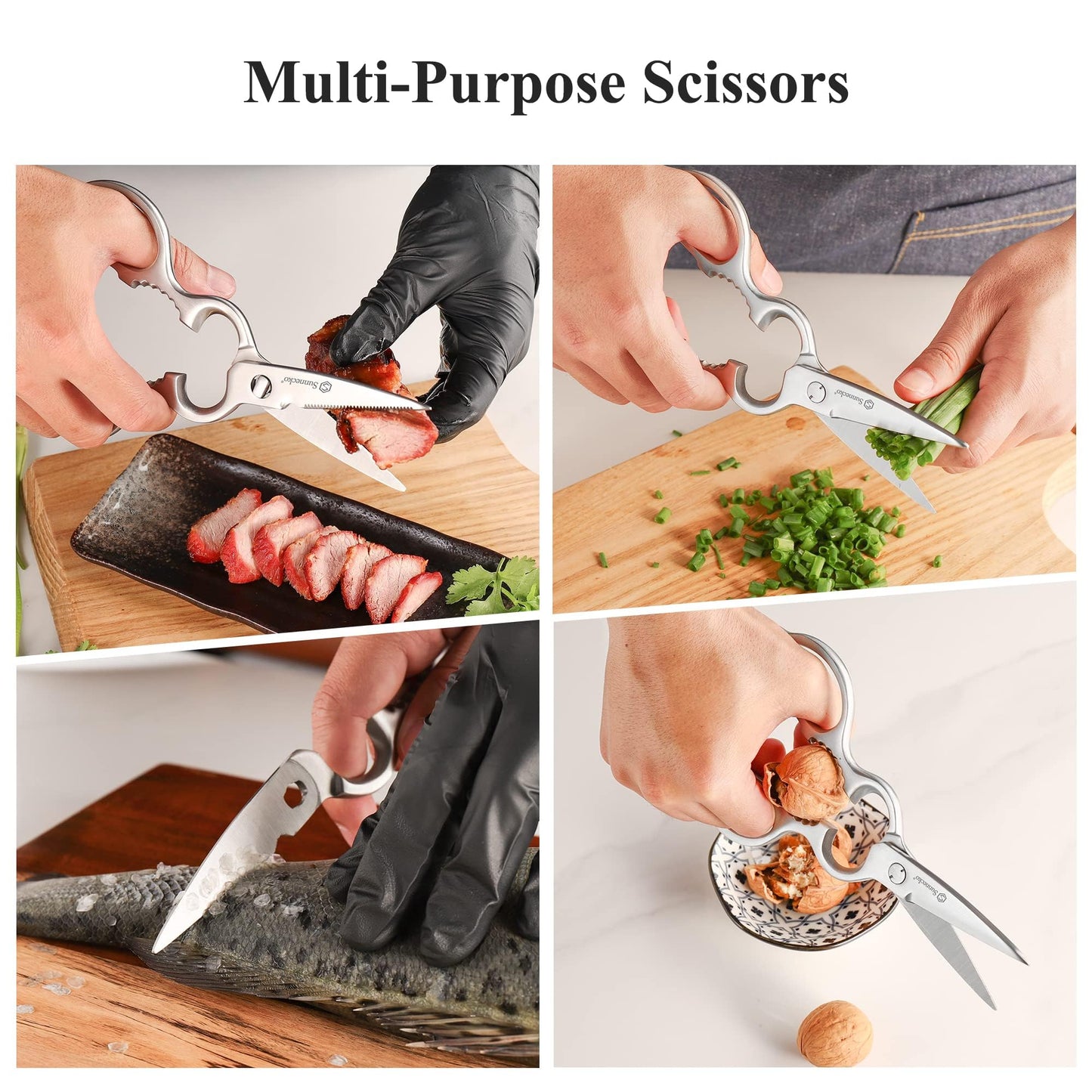 Sunnecko Heavy Duty Kitchen Scissors - Stainless Steel Kitchen Shears, Ultra Sharp Micro Serrated Poultry Shears, Cooking Scissors for Meat, Dishwasher Safe