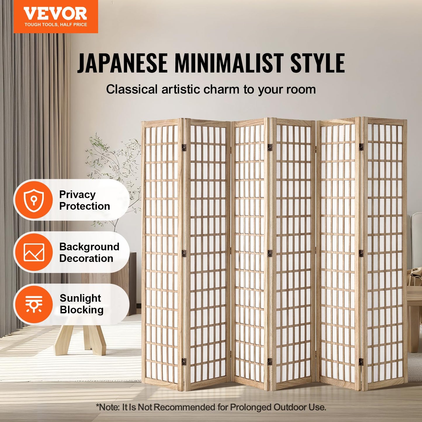 VEVOR Room Divider, 6 Panel Japanese Room Divider, Wood Folding Privacy Screen Indoor, Partition Dividers Portable Decoration Screens, for Room Separation Home Office Restaurant & Bedroom(Natural)
