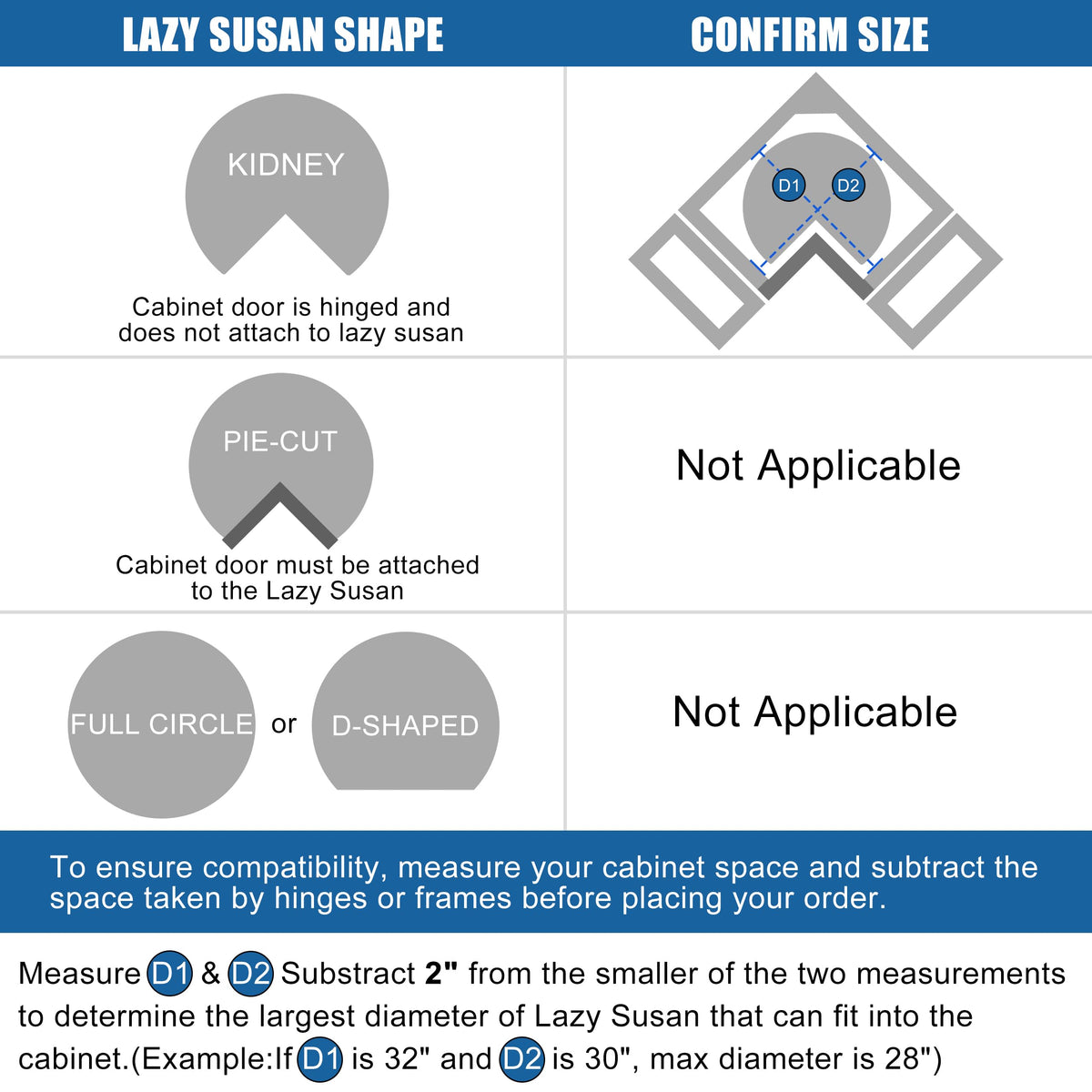 JOWBOOW 28" Kidney Corner Cabinet Lazy Susan, 270° Height Adjustable Replacement Shelves for Kitchen Corner Cabinet (Cannot be Door-Mounted)