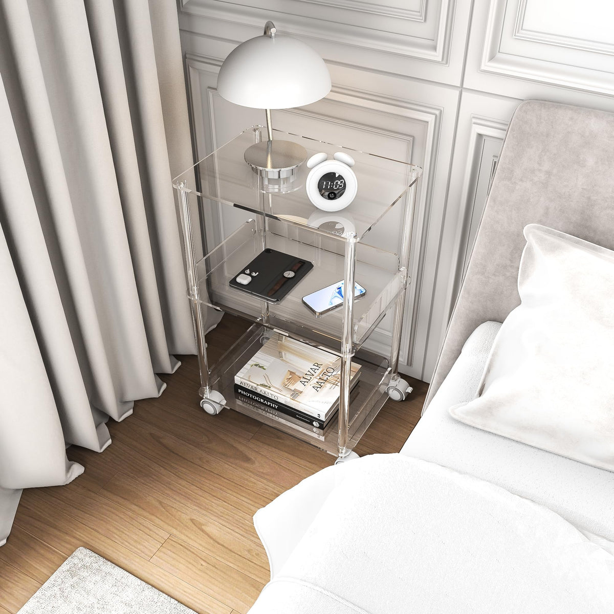 HMYHUM Acrylic Printer Stand, 3 Tier Clear Printer Cart with Lockable Wheels, Multifunctional Printer Table for Office & Home, Modern, 15.7" L x 11.8" W x 24" H