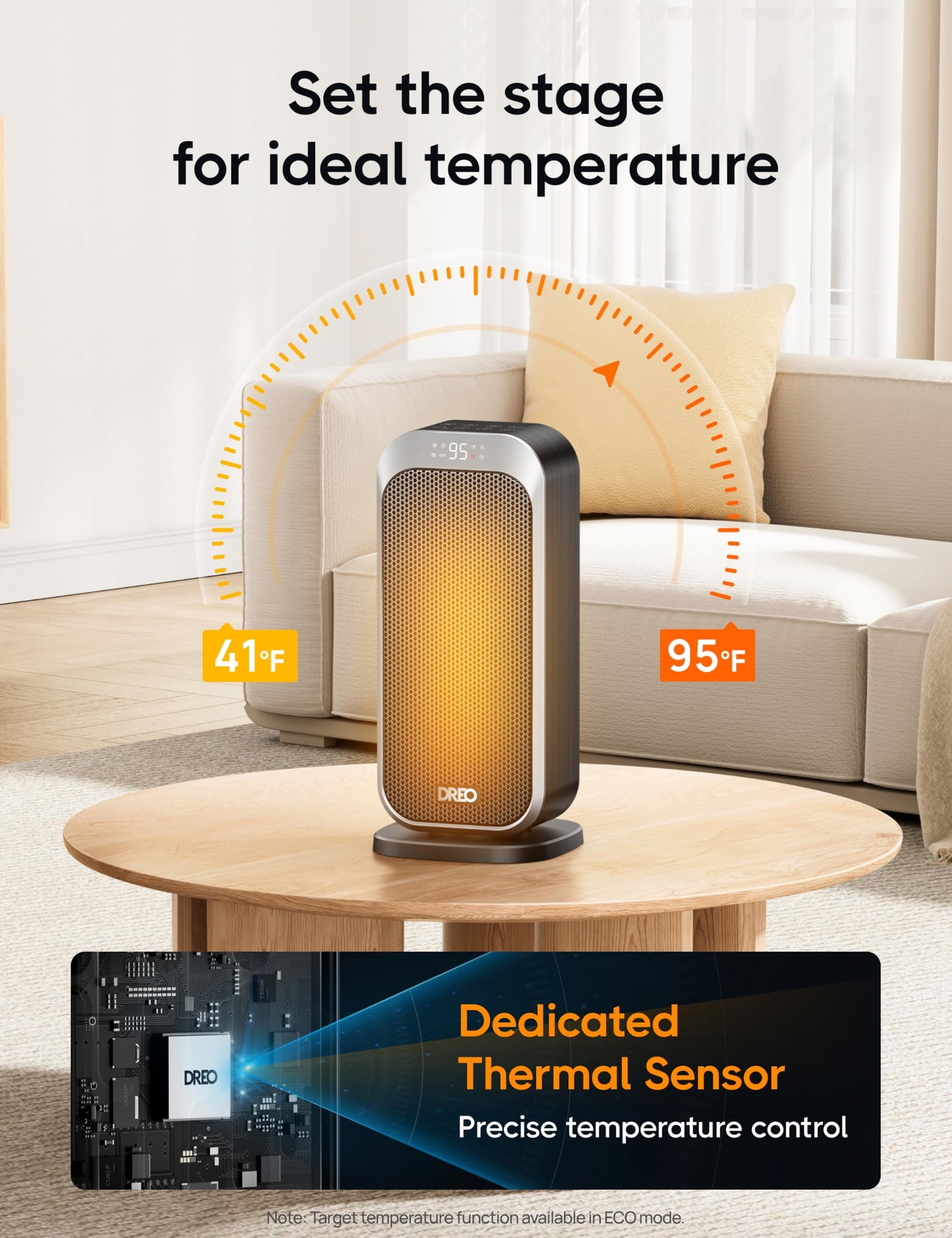 DREO Quiet Space Heater, 1500W Portable Heaters for Indoor Use with Remote, 70° Oscillation, Fast and Safety Electric PTC Ceramic for Desk Office Bedroom, 12H Timer