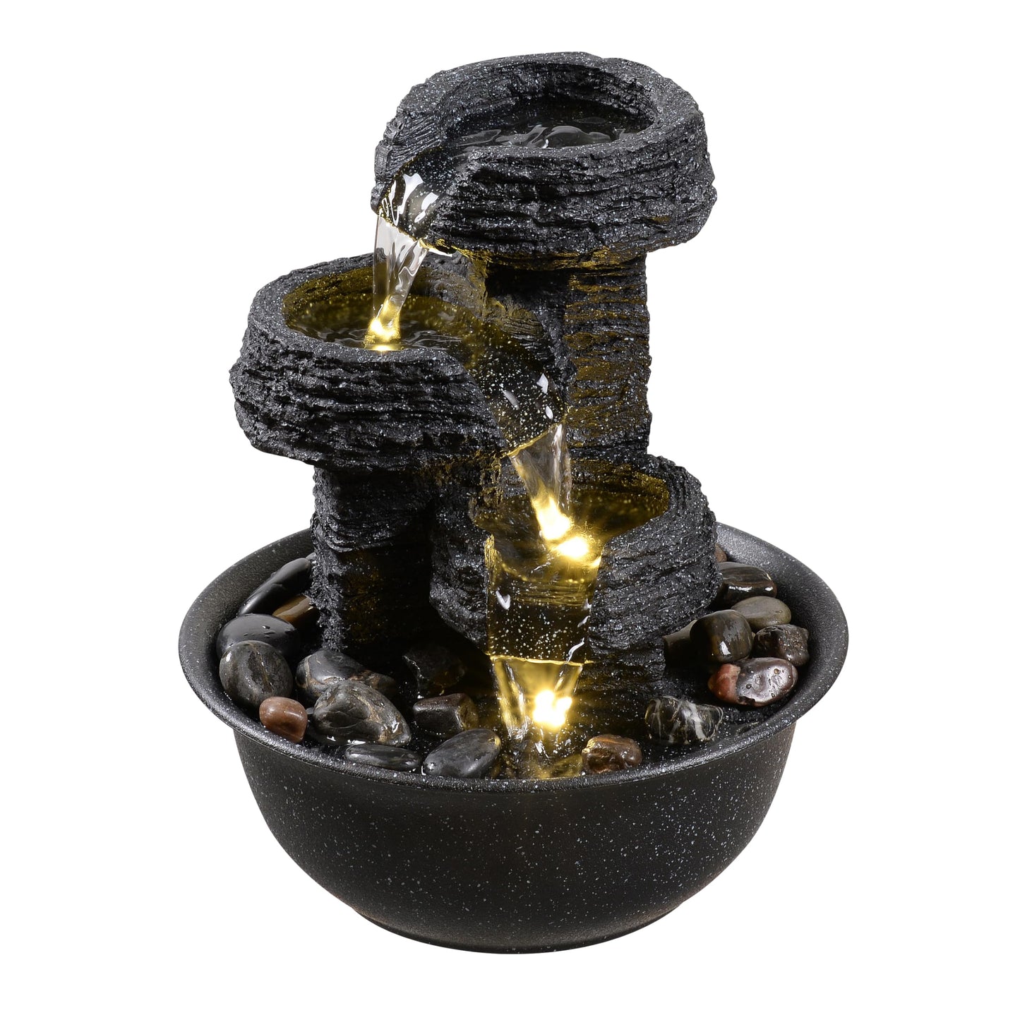 Rock Style Tabletop Fountain with LED Light – Indoor Waterfall Feature for Home or Office Décor, Relaxing Zen Desktop Water Fountain