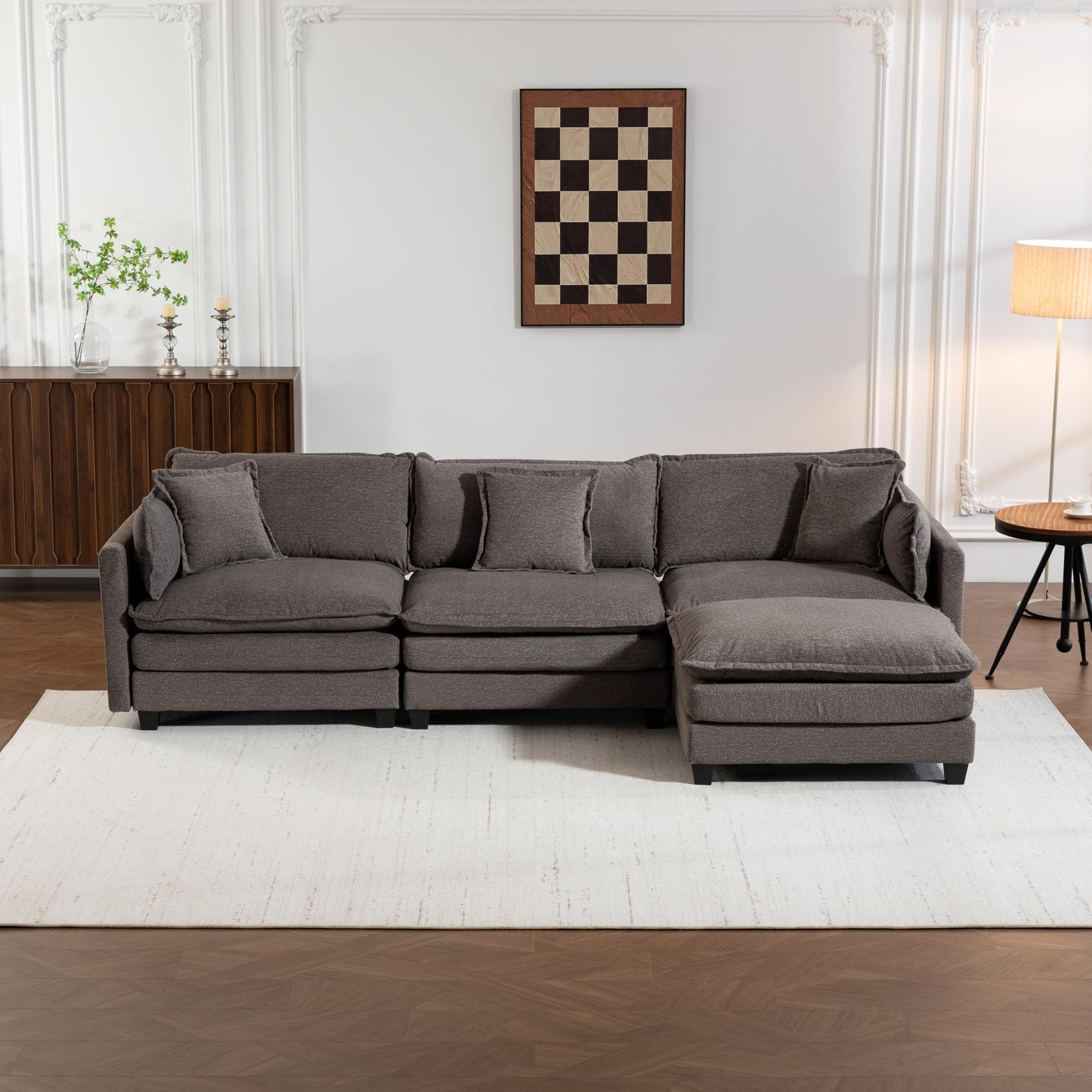 Eafurn Oversized Reversible Modular Sectional Sofa with Movable Ottoman, Convertible L Shaped Corner Couch Modern Chenille Sofa Set w/Double Layers Seat Cushions for Living Room Apartment