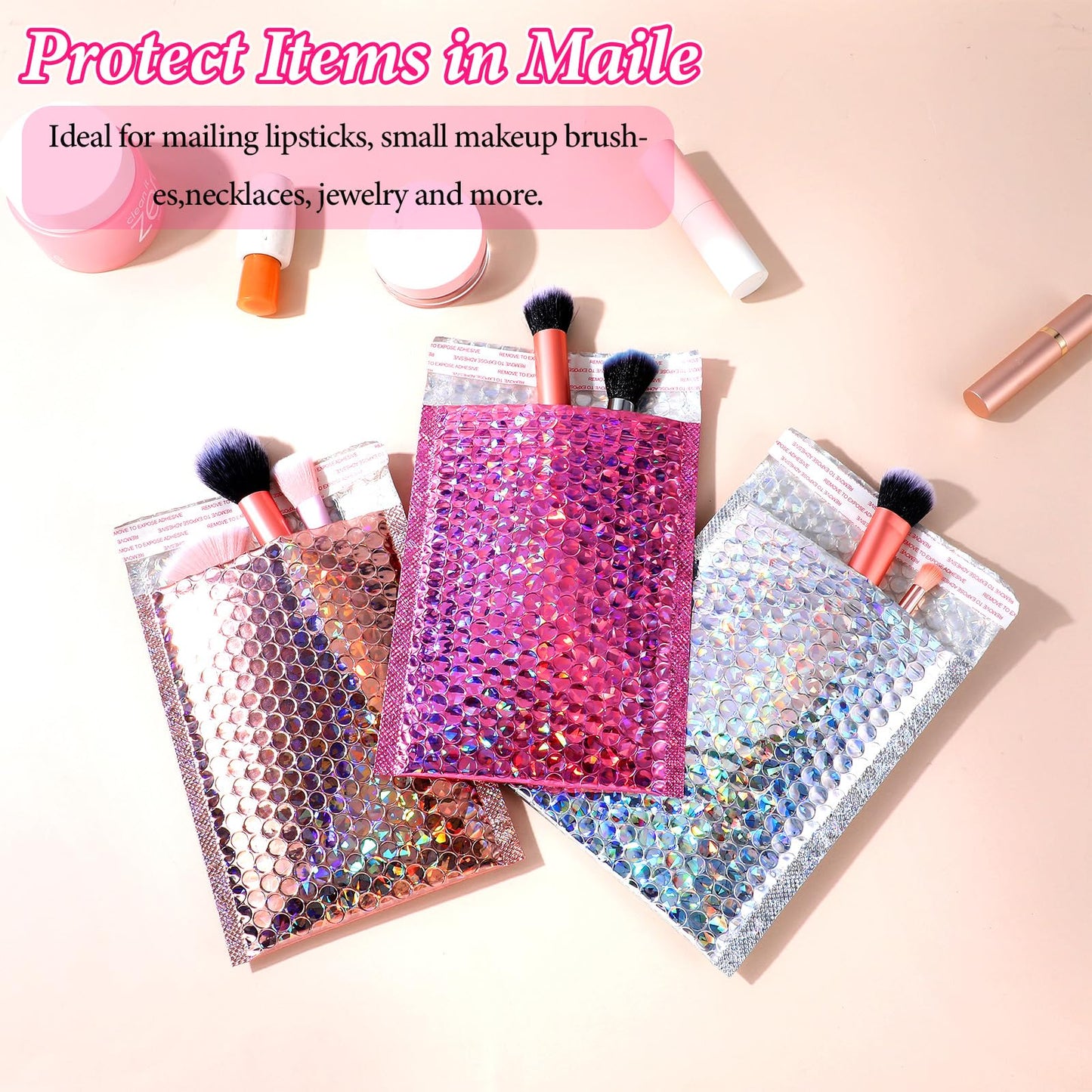60 Pcs Bubble Mailers Holographic Bubble Mailers Opaque Padded Envelopes Self Seal Shipping Envelopes for Mailing, Packaging, Boutique, Thick Bubbles Padded Mailer - 5.9 x 7.87 Inch